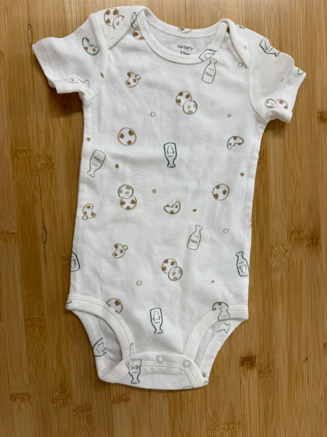 Carter's Bodysuit – 12 Months | Milk and Cookies Print | Short Sleeve