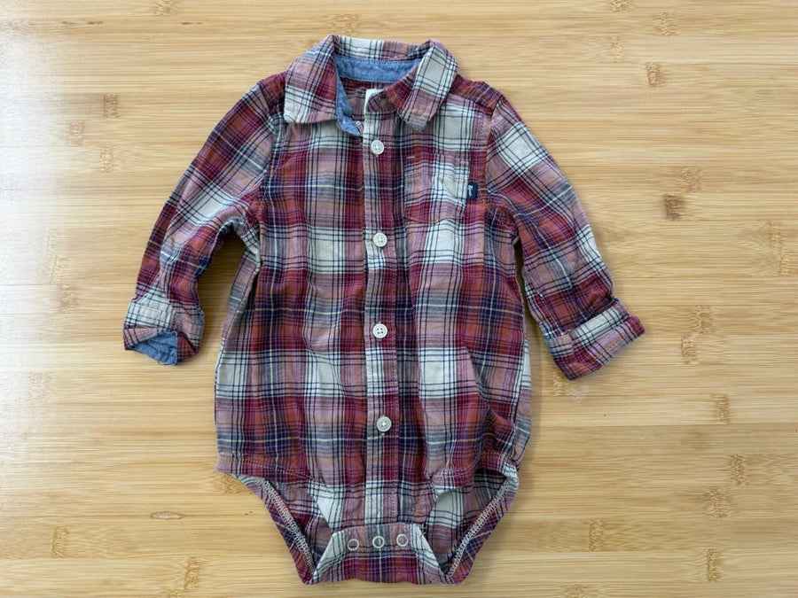 Baby B'gosh Flannel Bodysuit – 9M | Cream & Red Plaid Button-Up - Nest and Sprout-Consignment