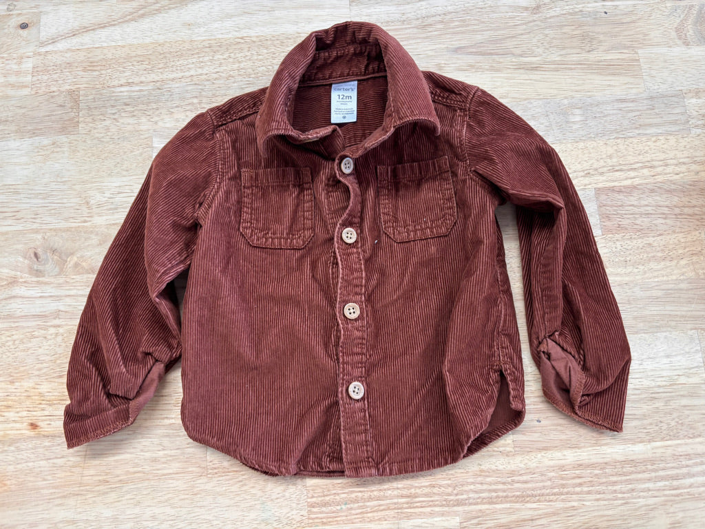 Carter’s Corduroy Button-Up Shirt – Size 12M Brown