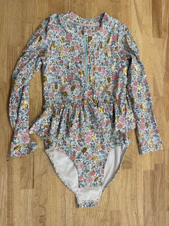 Tommy Bahama Floral Swimsuit – 7/8 | Long Sleeve Ruffle Skirt Snap Crotch