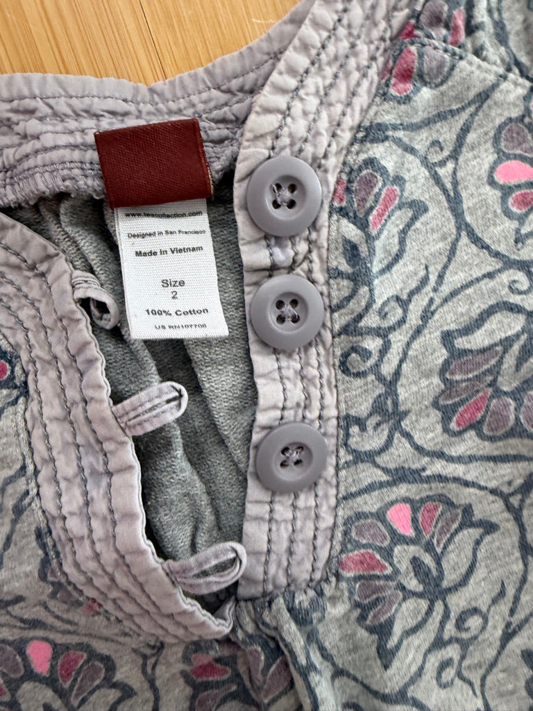 Tea Collection Dress – 2 | Grey Peacock Print with Button-Up Front