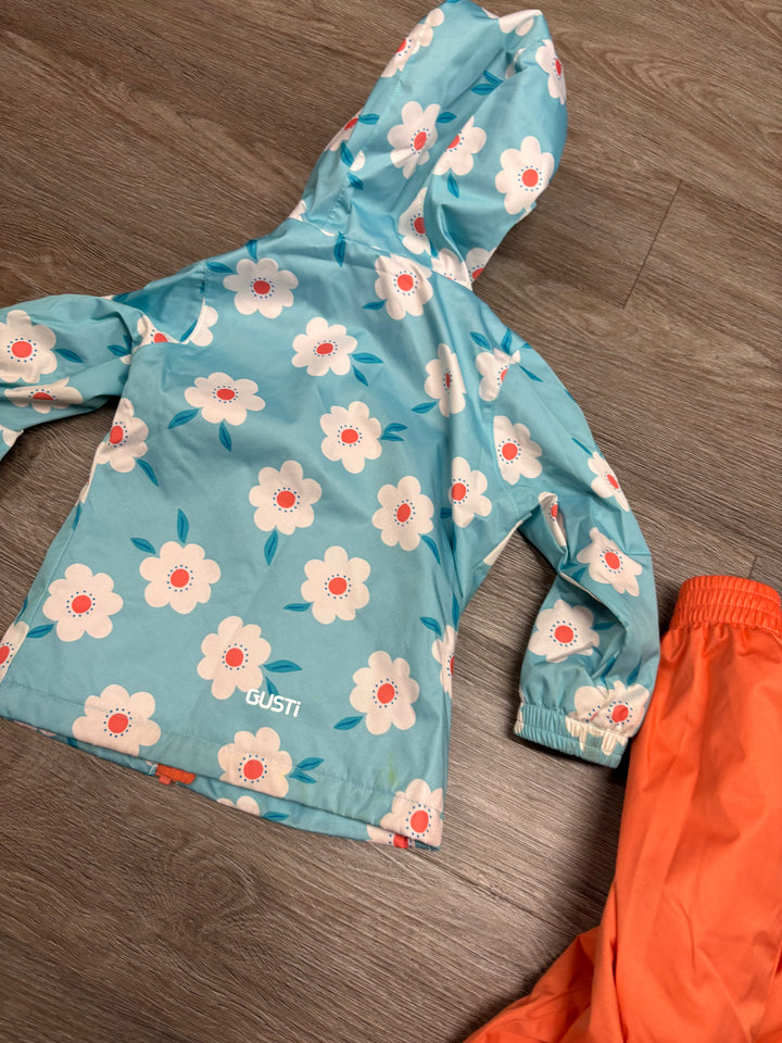 Gusti 3T Rain Set – Floral Jacket & Coral Pants