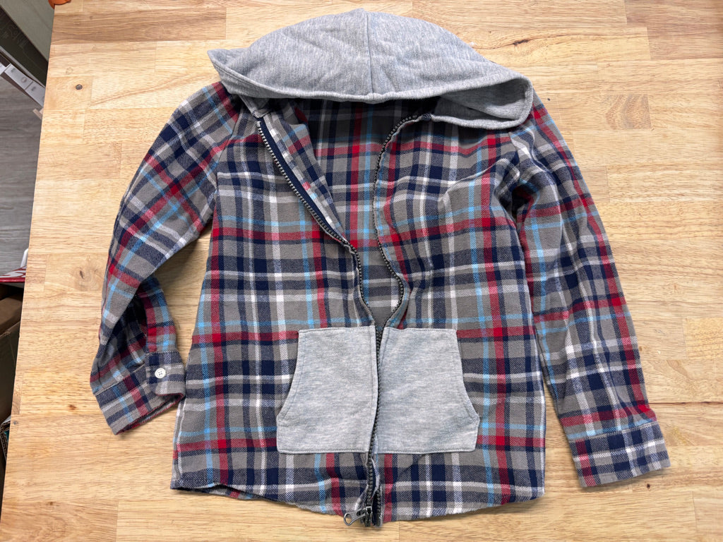 Andy & Evan Plaid Zip-Up Hooded Shirt – Size 7