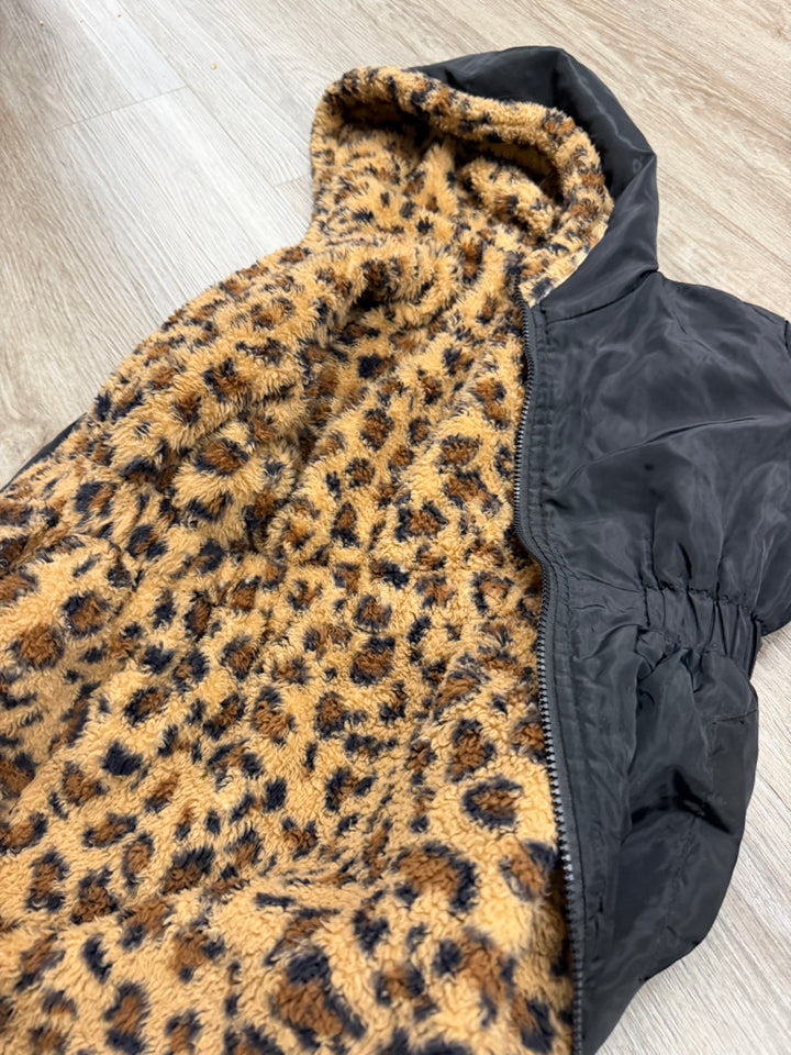 Reversible Hooded Jacket – 6-8 Years (Estimated) | Leopard Cheetah Print | Longer Length