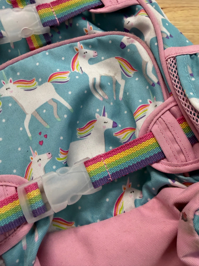 Pottery Barn Kids Unicorn Backpack – One Size | Light Blue Rainbow Freshly Laundered