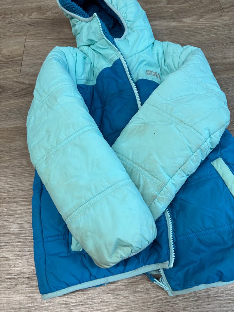 Eddie Bauer Reversible Blue Puffer Sherpa Jacket | Size 7/8 - Nest and Sprout-Consignment