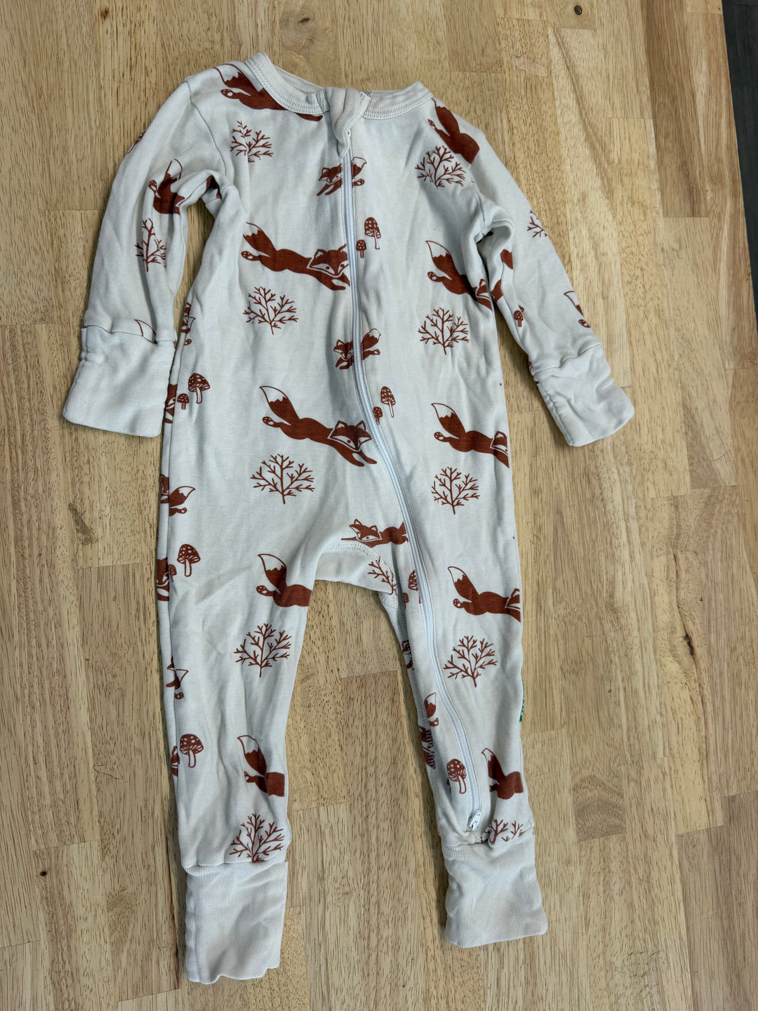 Parade Organics Fox Print Zipper Romper – 6–12M | Cream | Play