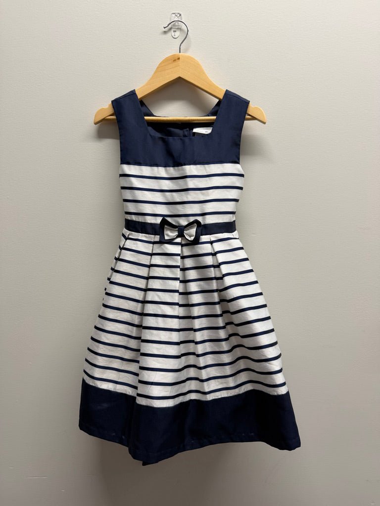 Jona Michelle Special Occasion Dress – 4 | Navy & White Satin Bow Tulle Underlay Sleeveless - Nest and Sprout-Consignment