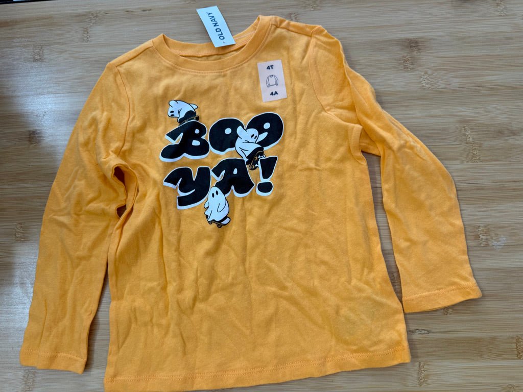 Old Navy Boo Ya Orange Long Sleeve Halloween Shirt – 4–5T | NWT | Holiday - Nest and Sprout-Consignment