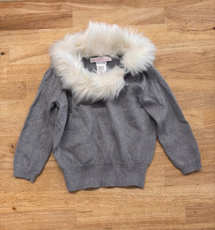 Janie & Jack Sparkle Sweater with Faux Fur Collar – 12 - 18M - Nest and Sprout - Consignment