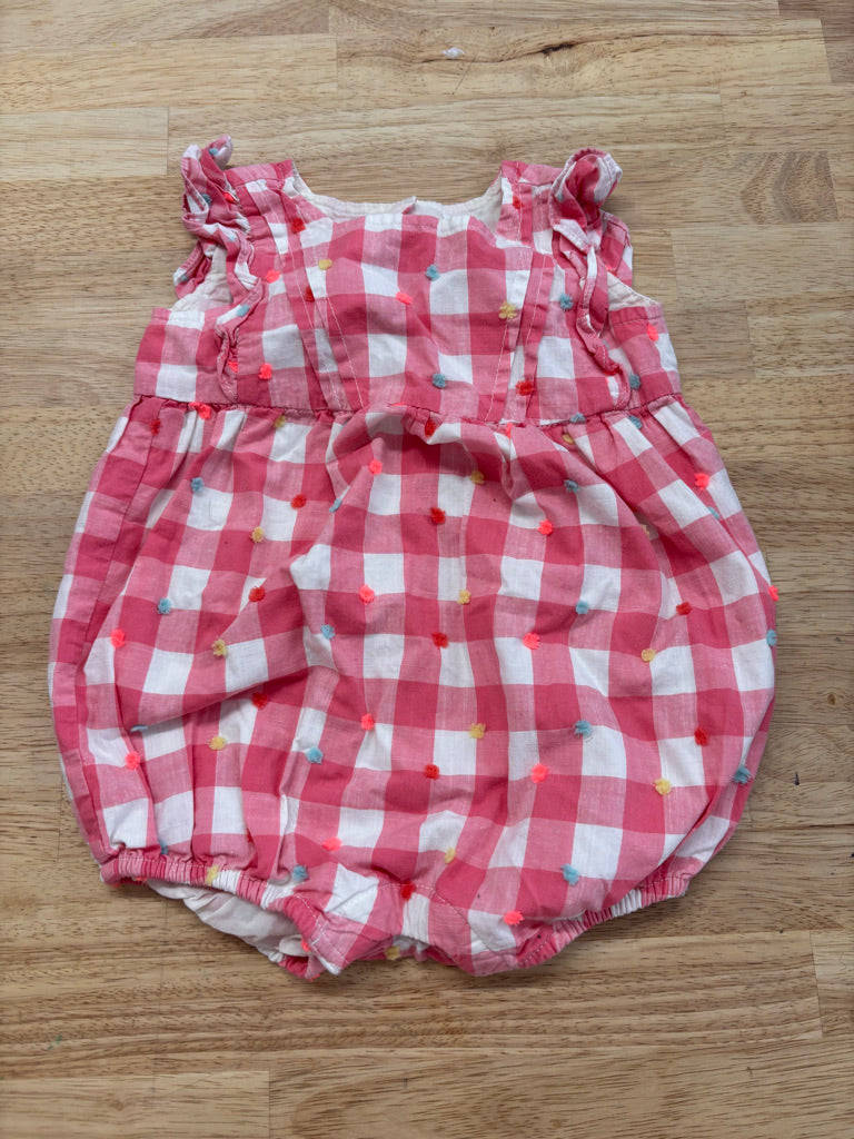 Gap 6–12M Gingham Bubble Romper (Pink & White)