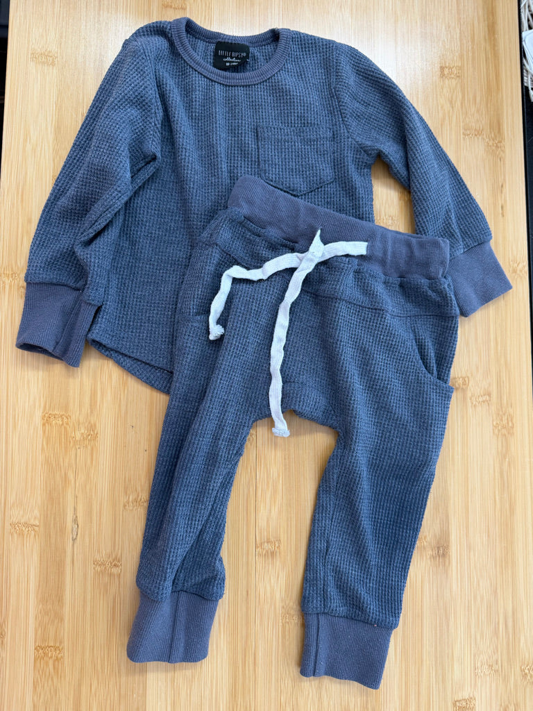 Little Bipsy Waffle Two-Piece Set – 18–24M | Stone Blue Long Sleeve & Leggings