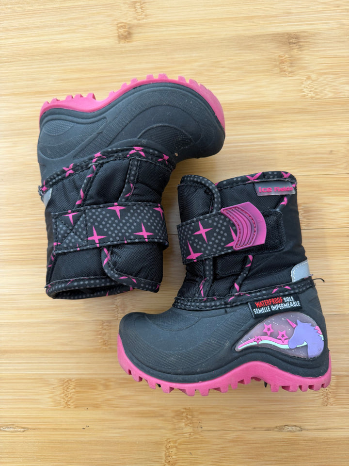 IceFields Galosh Winter Boots – 5 | Pink & Black Unicorn Velcro