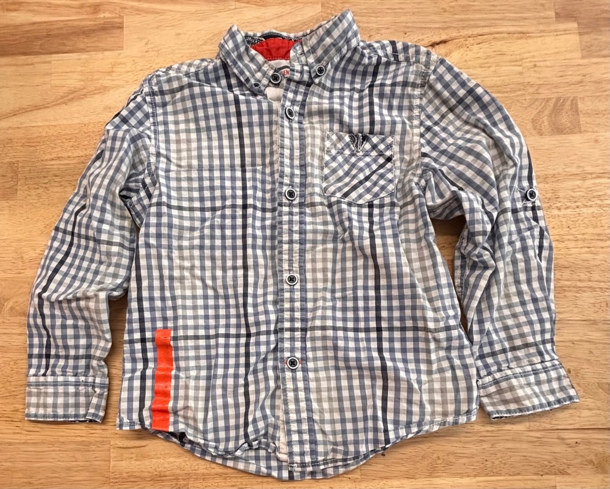 Guess Size 5/6 Button - Up Shirt – Blue/Grey Checks - Nest and Sprout - Consignment