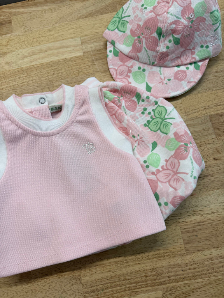 Baker by Ted Baker Three-Piece Set – 18M | Pink Floral Skirt Polo & Hat | NWT