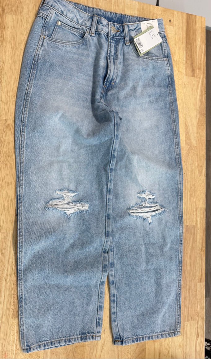 H&M Baggy Jeans – 12–13Y | Light Wash Distressed Adjustable Waist | NWT - Nest and Sprout-Consignment