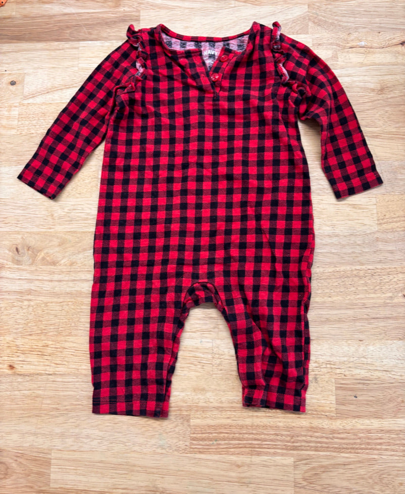 Old Navy Flannel Romper – Size 3–6M (Buffalo Plaid)