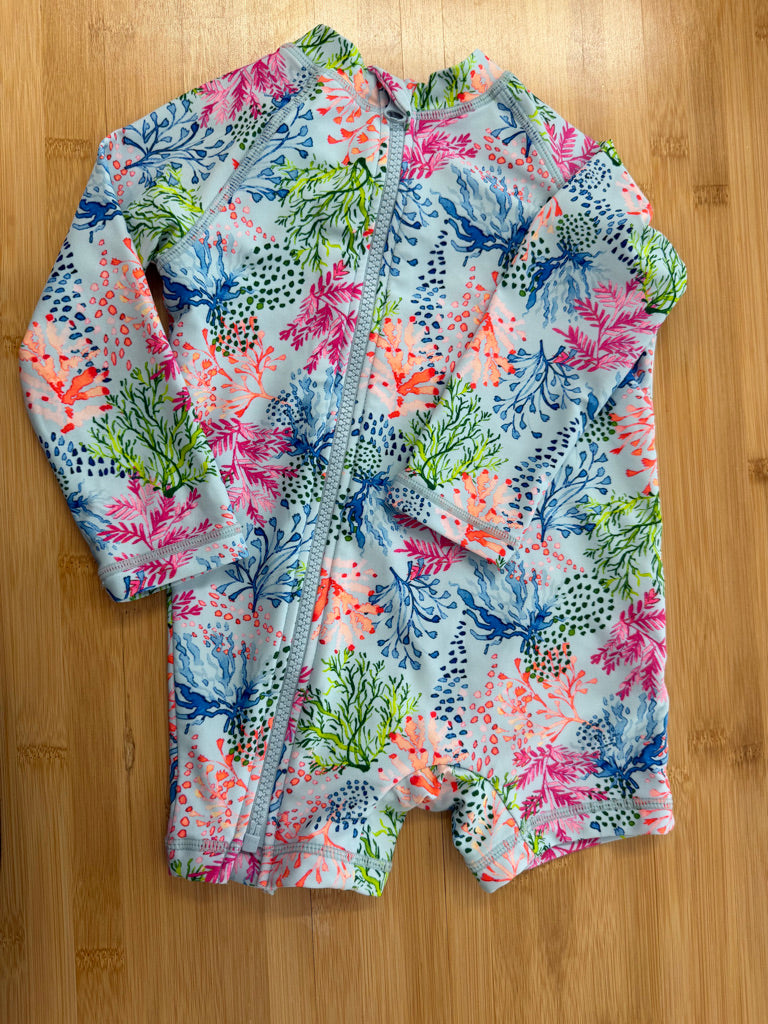 Joe Fresh Swimsuit Jumpsuit – 12–18M | Light Blue & Coral One-Piece