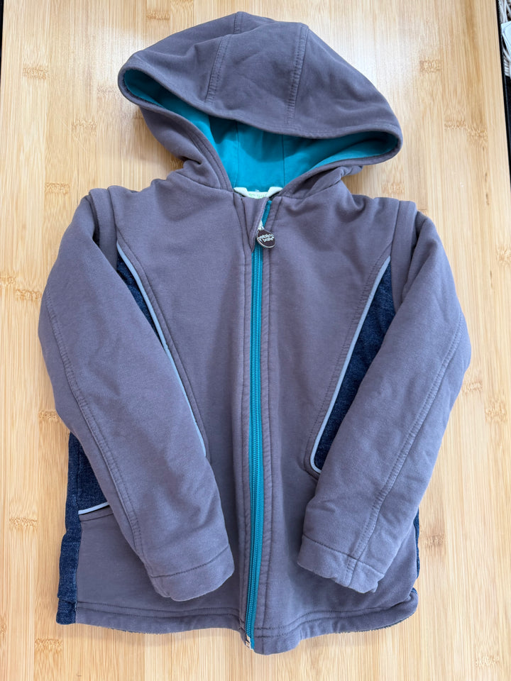 Peekaboo Beans Fleece-Lined Denim Jacket – 2 | Two-Tone Turquoise Zipper Hood Removable Zip-Off Sleeves