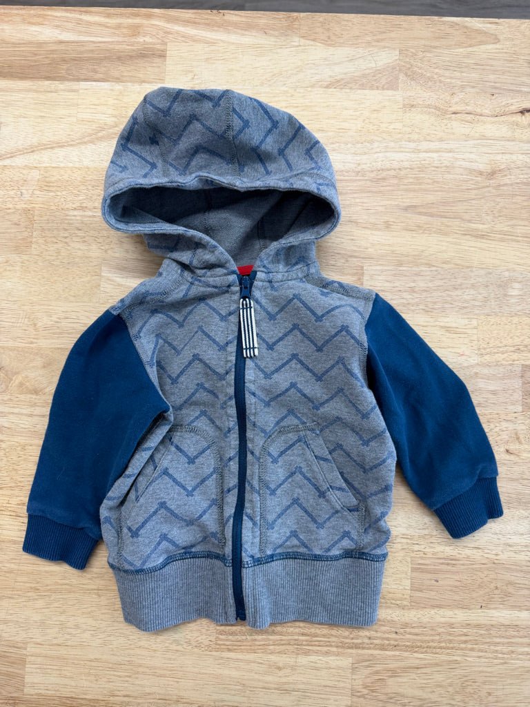 MEC Hoodie – 12M | Grey & Blue Striped, Baseball Sleeves - Nest and Sprout - Consignment