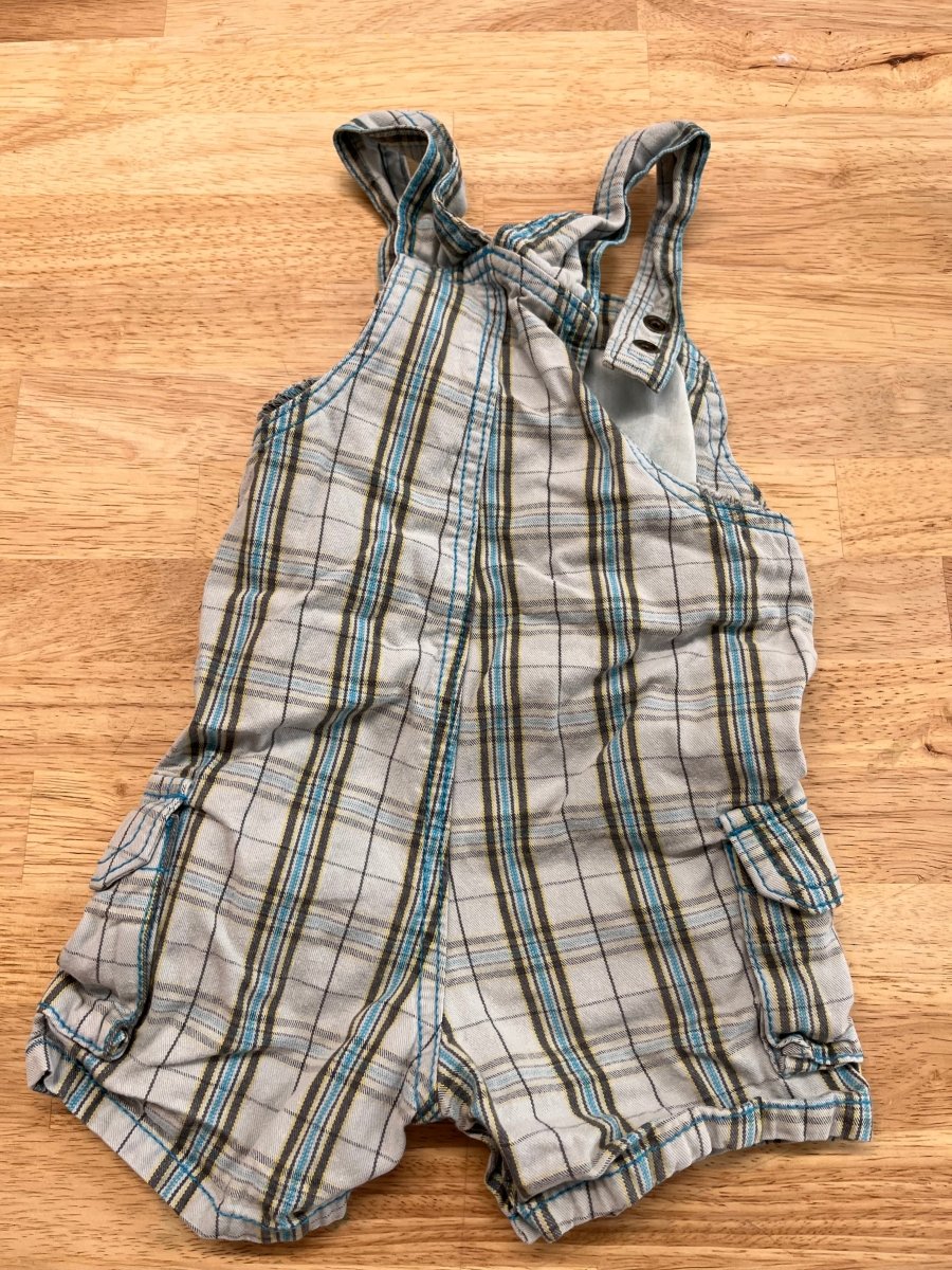 Please Mum 6 Month Blue Plaid Overalls - Nest and Sprout - Consignment