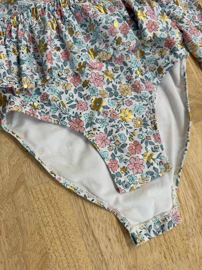 Tommy Bahama Floral Swimsuit – 7/8 | Long Sleeve Ruffle Skirt Snap Crotch