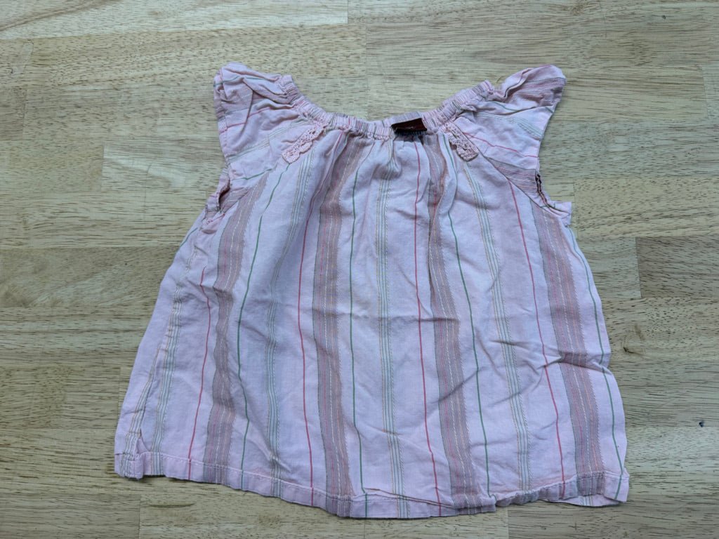 Tea Collection Vertical Stripe Ruffle Cap Sleeve Top – 18–24M | Light - Nest and Sprout-Consignment