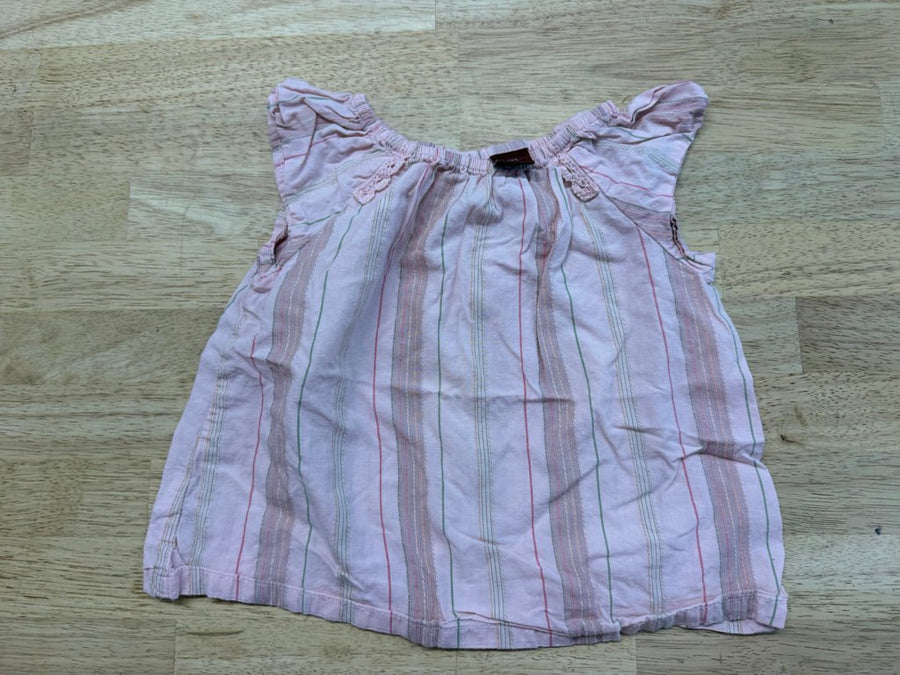 Tea Collection Vertical Stripe Ruffle Cap Sleeve Top – 18–24M | Light - Nest and Sprout-Consignment
