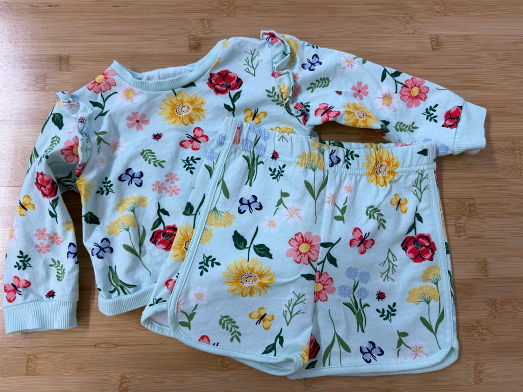 Little Me Two-Piece Set – 2T | Light Green Floral | Play