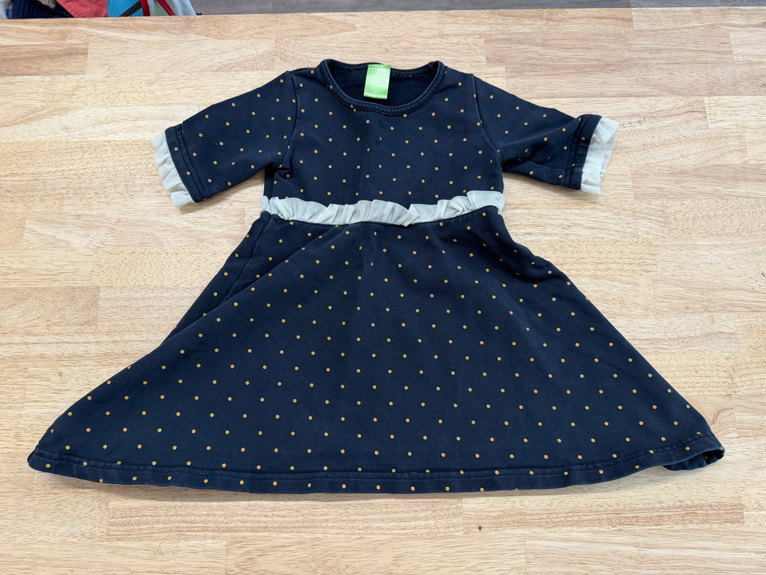 Peekaboo Beans Dress – 3 | Navy with Gold Hearts and Cream Ruffle