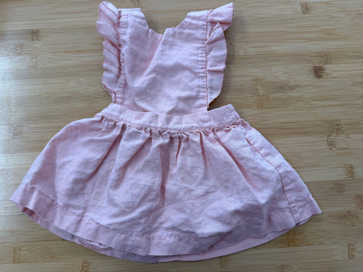 Beba Bean Apron Dress – 6–12M | Pink Cotton Linen Blend