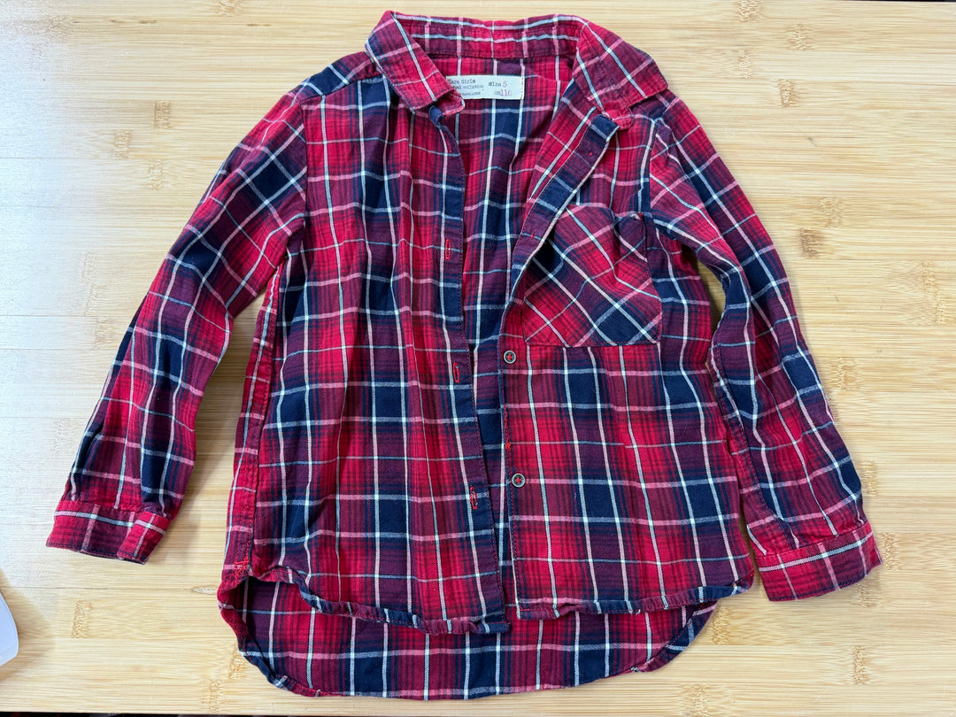 Zara Button Down Shirt – 5 | Girls | Red and Navy Plaid