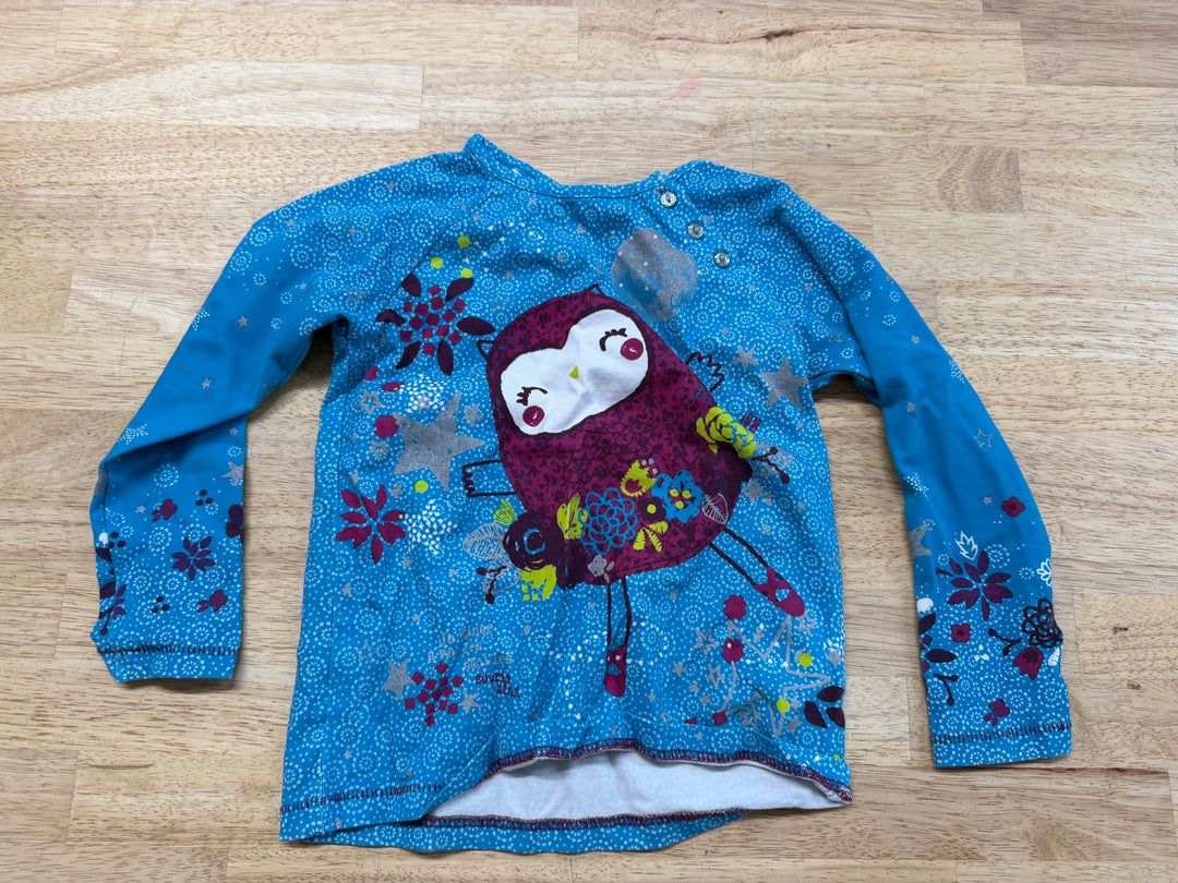 Souris Mini Shirt – 24 Months | Blue | Burgundy Bird/Owl Print