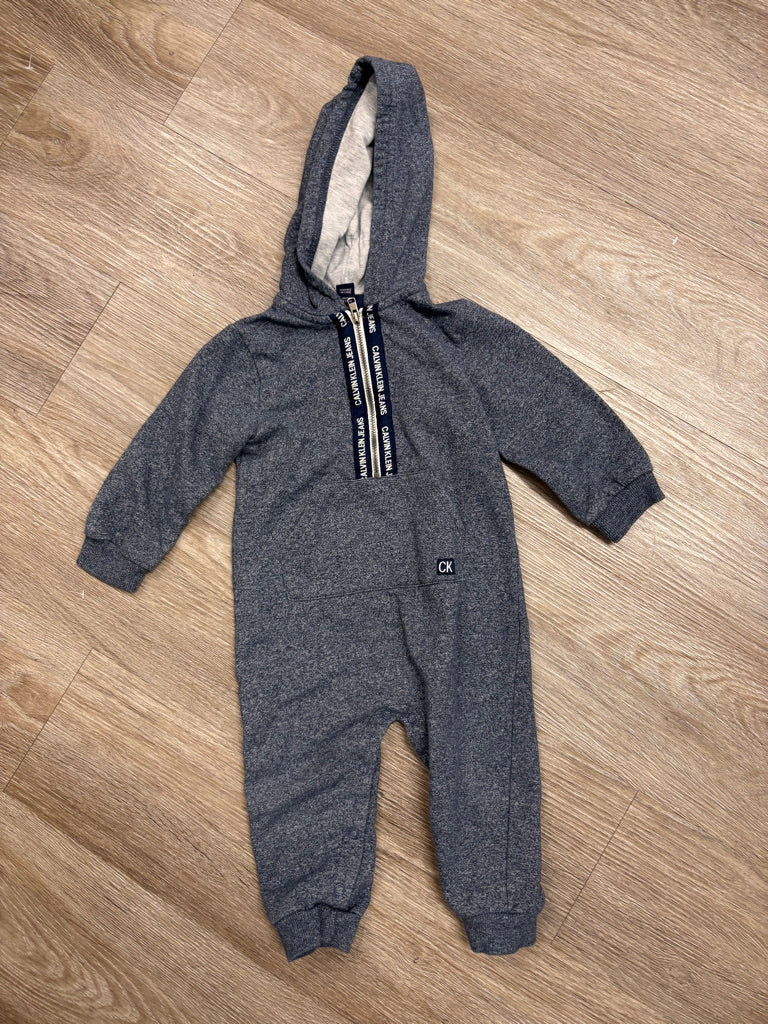 Calvin Klein Hooded Romper 12M – Heather Blue