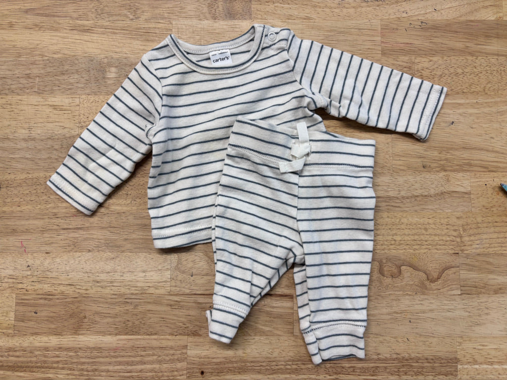 Carters Cream & Blue Stripe Two-Piece Set Newborn