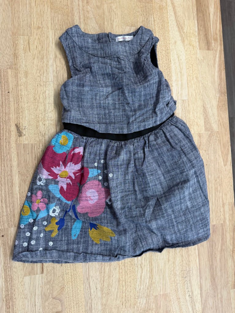 Deux par Deux Floral Sleeveless Dress – 6 | Black Two-Layer One-Piece - Nest and Sprout-Consignment
