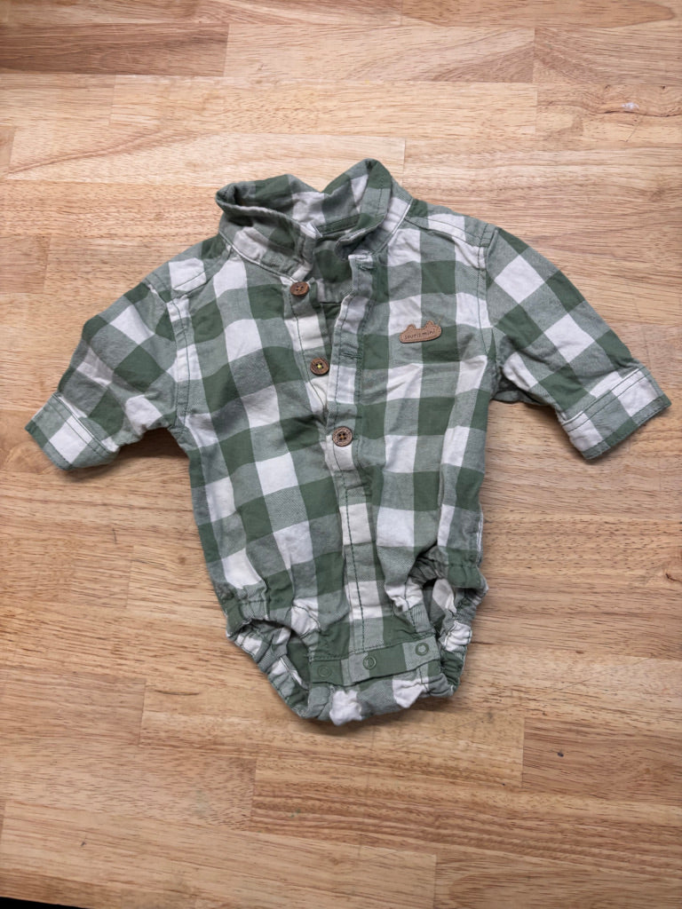 Souris Mini Bodysuit – Size 0–3M (Green Flannel Plaid)