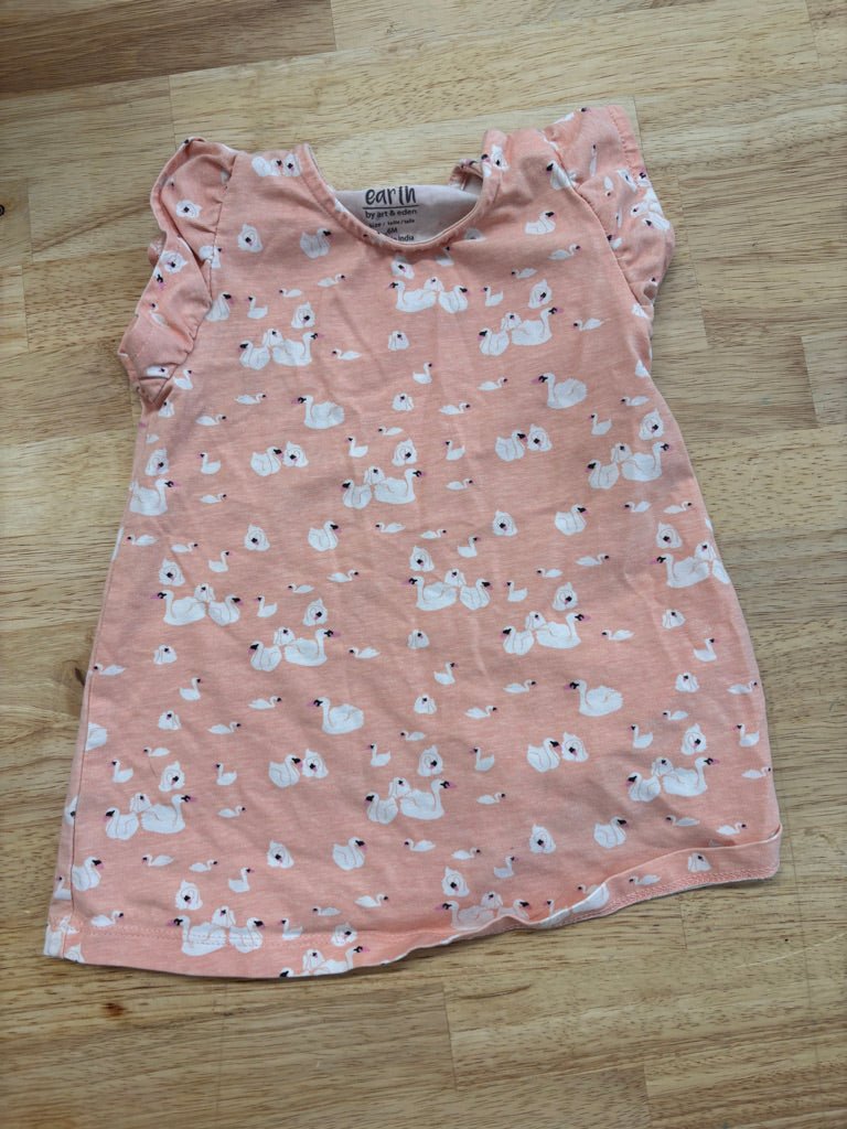 Earth by Art & Eden 6M Dress – Peach Swan Print - Nest and Sprout - Consignment