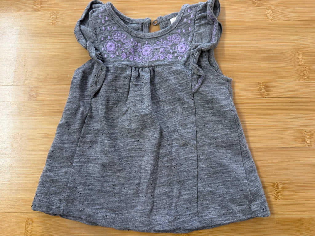 OshKosh Tank Top – 18M | Light Grey Purple Embroidered