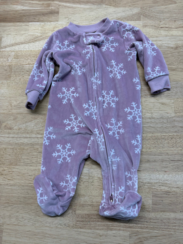 Carter's Snowflake Velour Fleece Sleeper – 0–3M | Light Purple Two-Way Zip