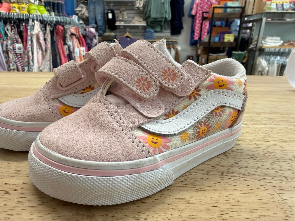 Vans Sneakers – Size 5 | Pink Floral Daisy Velcro - Nest and Sprout - Consignment