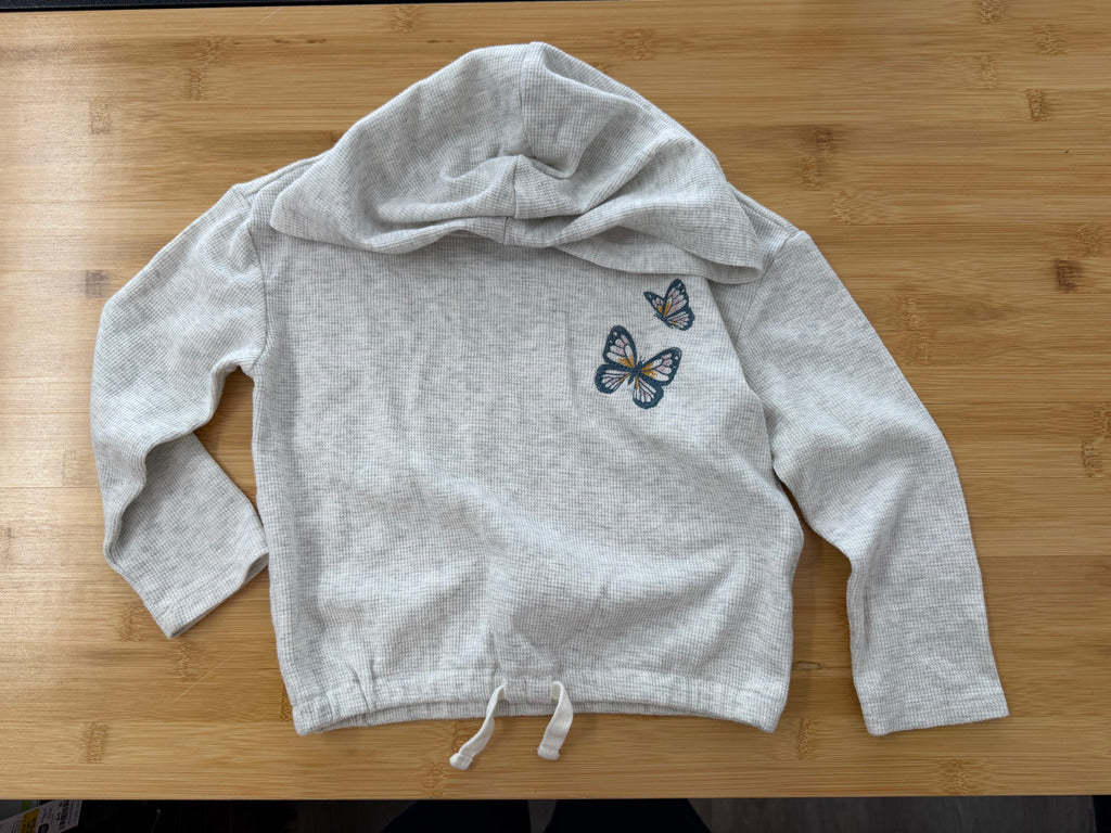 OshKosh Waffle Hoodie – 5T | Light Grey Butterfly Crop