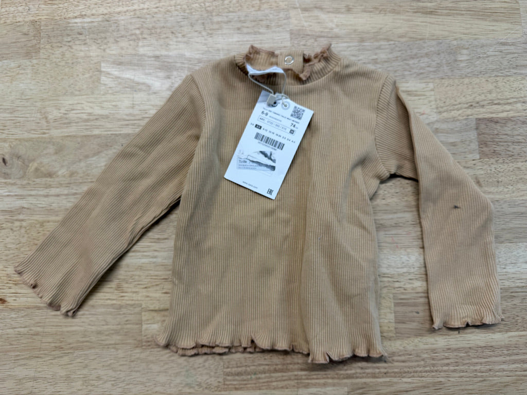 Zara Long Sleeve Shirt – 6–9M | Ruffle Collar & Hem Ribbed | NWT
