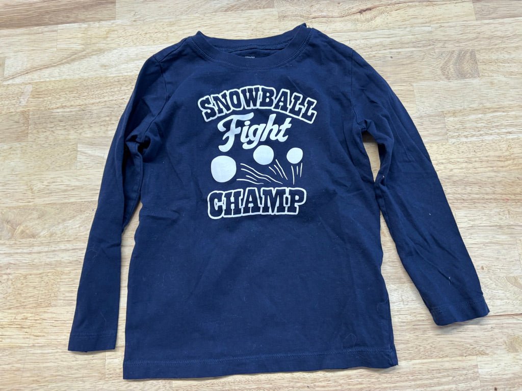 OshKosh Snowball Fight Long Sleeve Shirt Navy | Size 5 - Nest and Sprout - Consignment