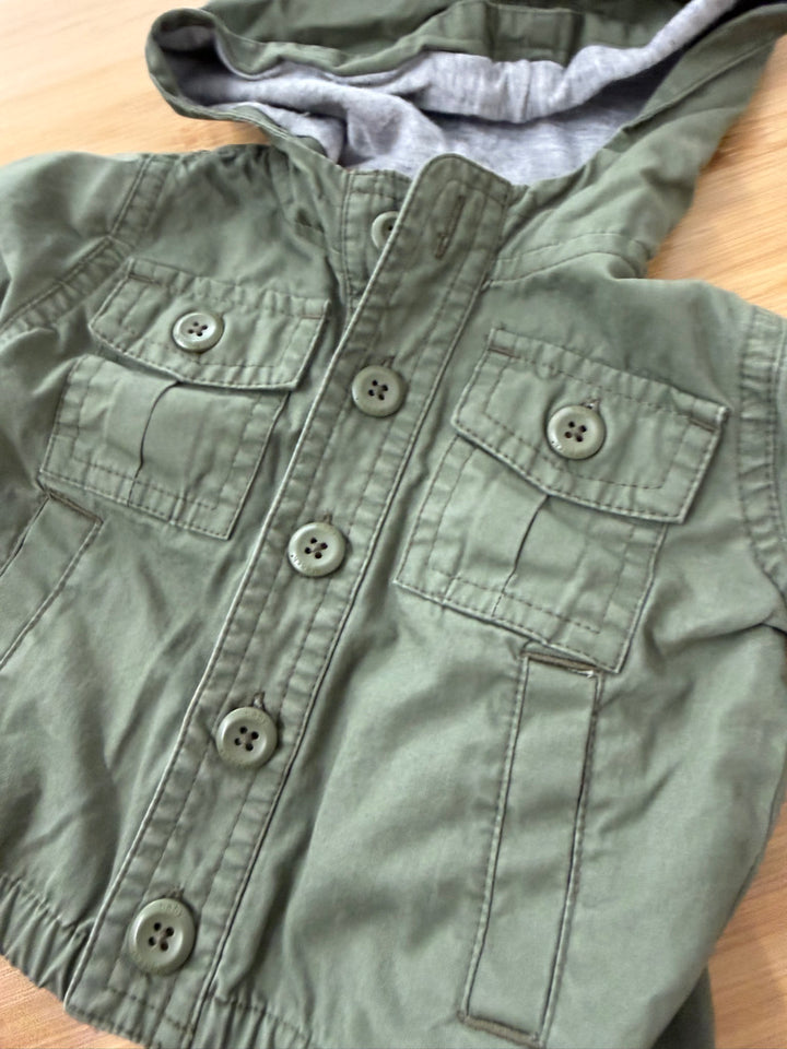 OshKosh Army Green Hooded Jacket – 0–3M | Lightweight Pullover