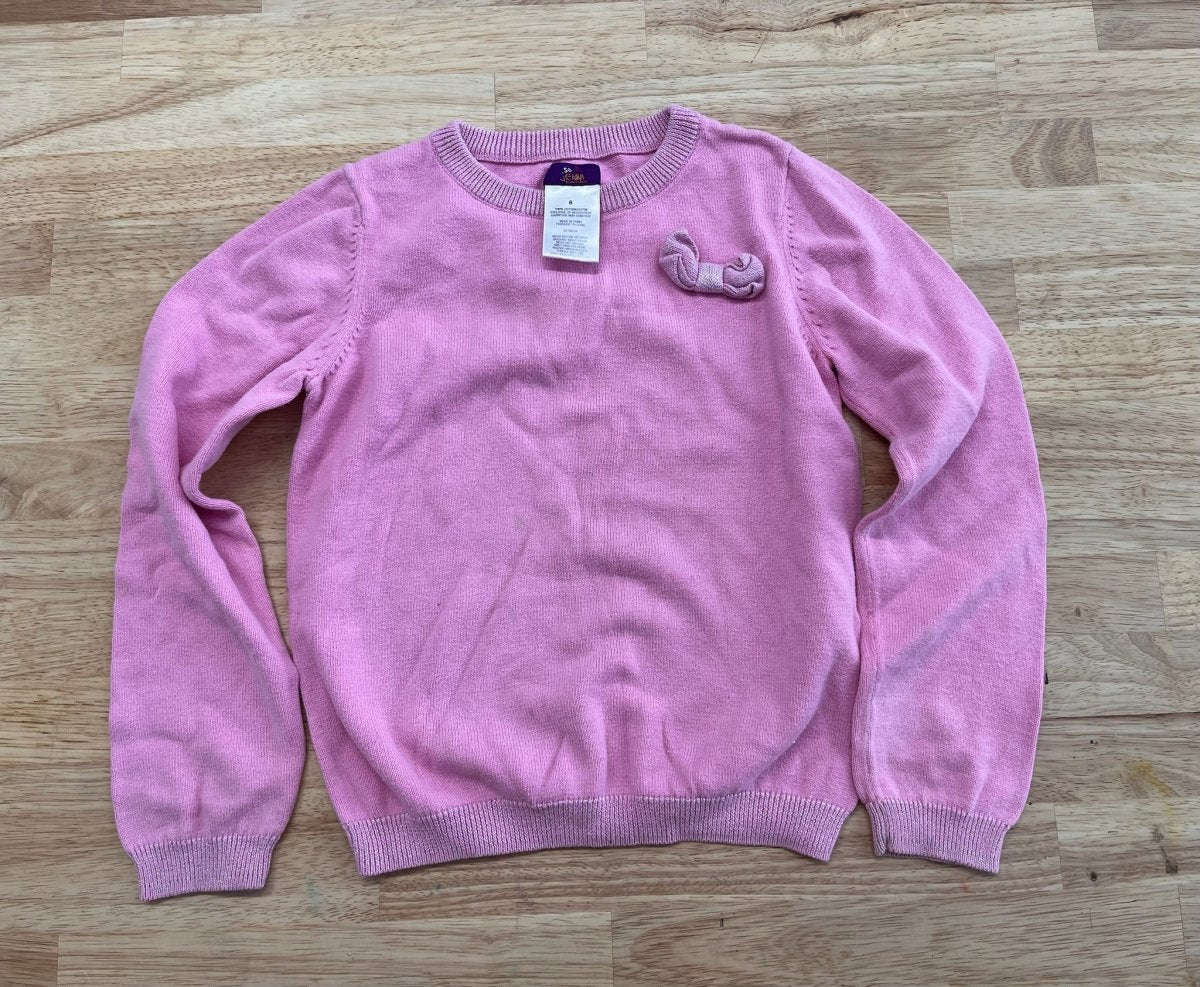 So Jenni Pink Knit Sweater – Size 6 (Sparkly Hems, Bow, Great Used Condition) - Nest and Sprout - Consignment