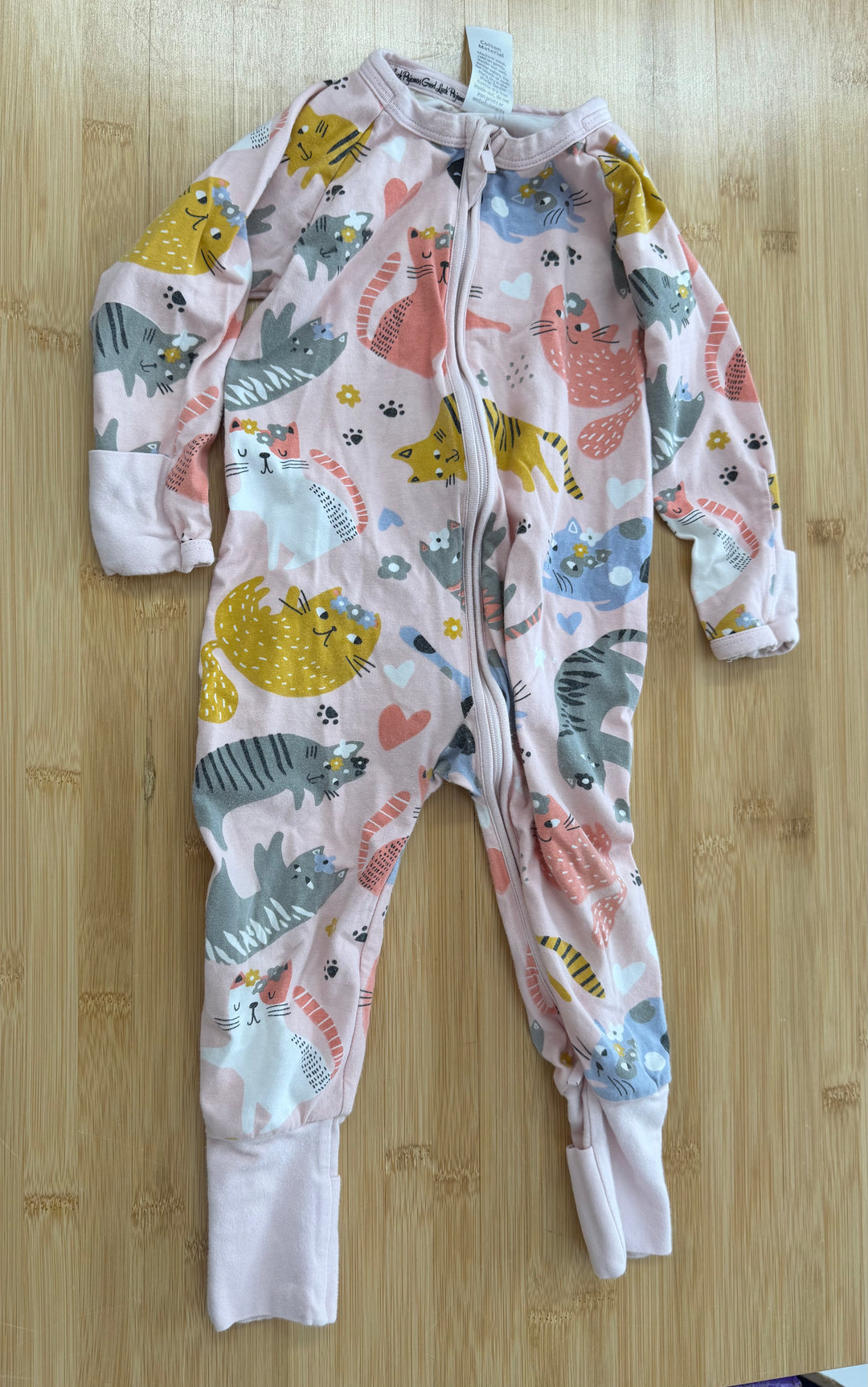 Good Luck PJs Cat Print PJs – 6–12M | Light Pink