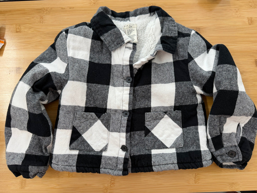 Max Studio Kids Fleece-Lined Plaid Jacket – 7/8 | Black & White Collared | Play