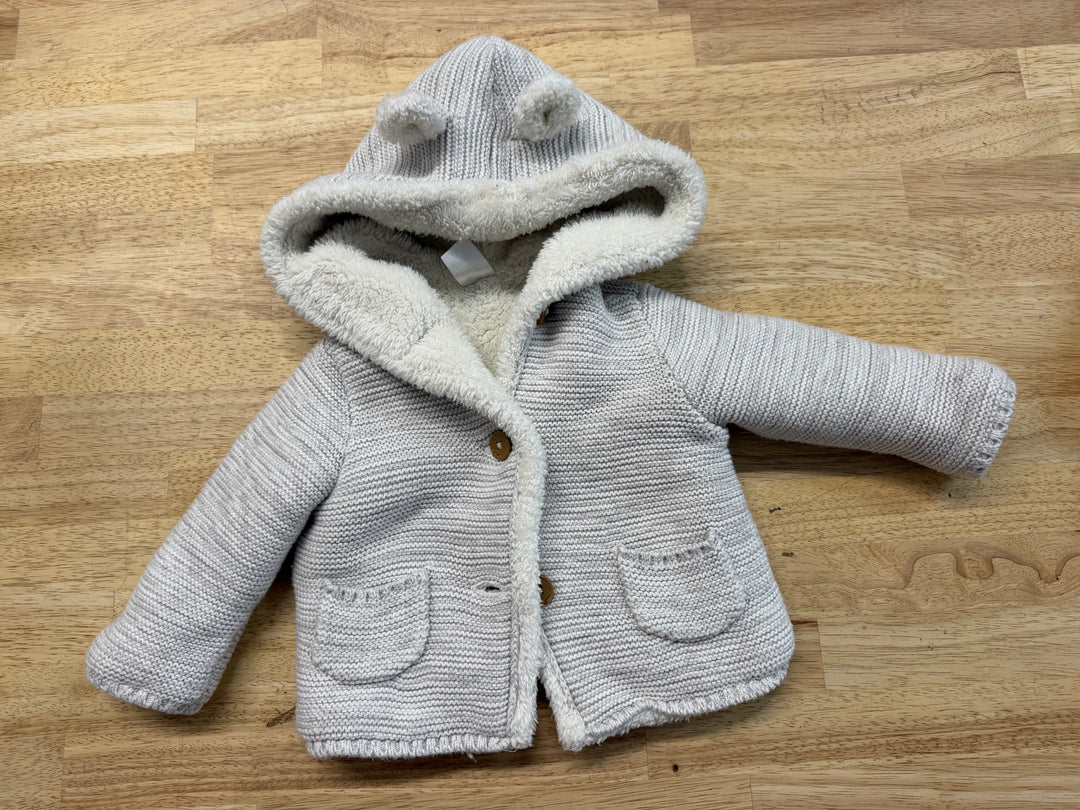 Carter's Fleece-Lined Knit Sweater – 6M | Light Grey Cream Plush