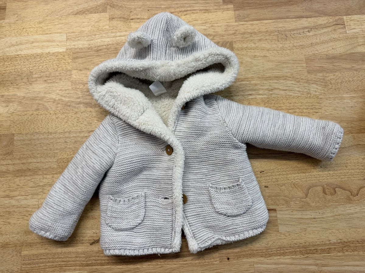 Carter's Fleece-Lined Knit Sweater – 6M | Light Grey Cream Plush - Nest and Sprout-Consignment